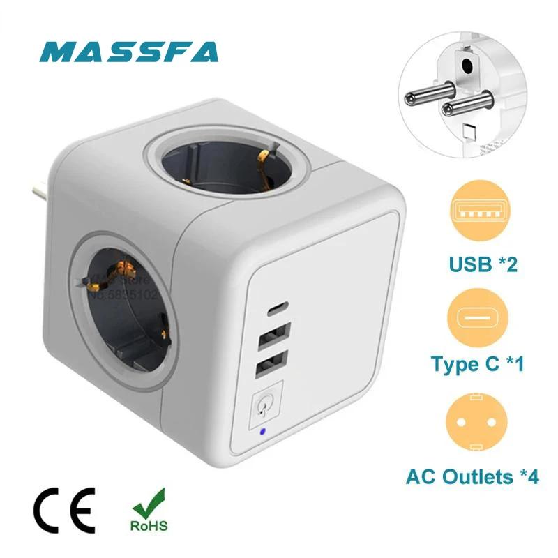 MASSFA EU ÷ 4 AC ܼƮ Ƽ Ƽ ͽټ  , Ʈ USB, Ȩ ǽ  ȣ Ʈũ 